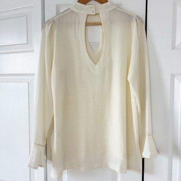 She + Sky Cream Keyhole Ruffle Sleeve Blouse Women’s Size Large - Picture 3 of 6